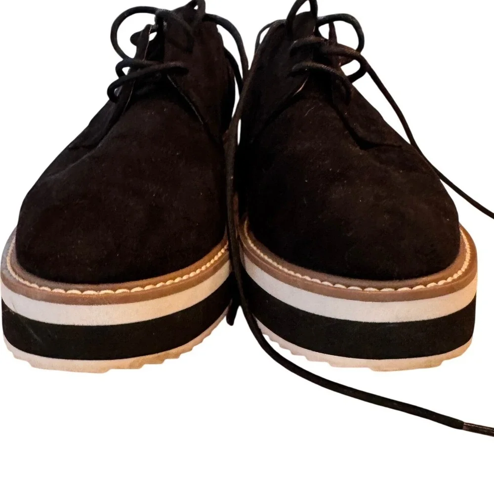 14th &‎ Union Black Suede Platform Lace Up Oxford Creeper Shoes Chunky 8M